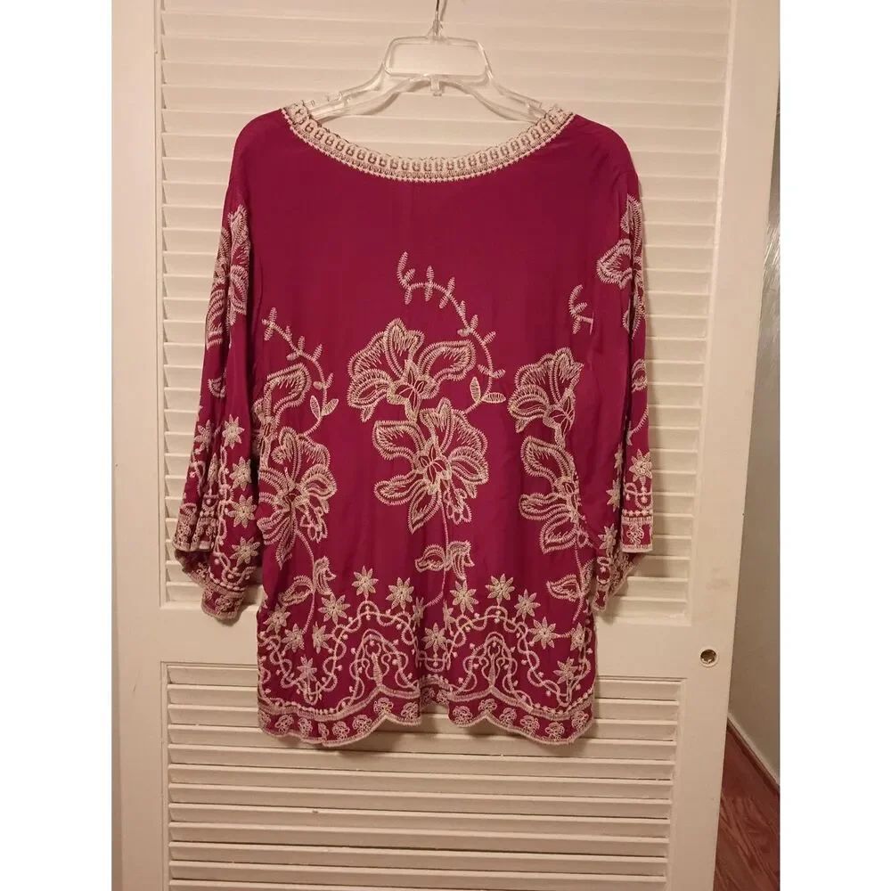 Solitaire Raspberry Tunic with Cream Floral Embroidery - Picture 5 of 5